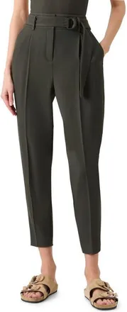 Akris Fred Belted High Waist Crop Virgin Wool Tricotine Pants in Olive at Nordstrom, Size 10