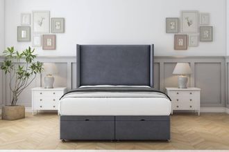 Comfort Beds Madrid Plush Ottoman Bed Base-54 Wingback Headboard in Dark Grey | Size: Super King