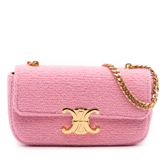 Celine Pink Tweed Claude Chain Shoulder Bag