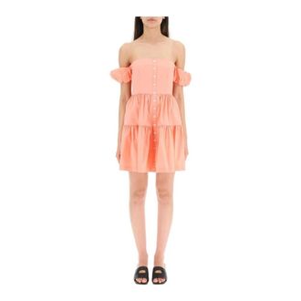 Staud Oranje Katoenen Off-Shoulder Mini Jurk - Dames - Korte kleedjes - Roze - S - Katoen - Kleedjes