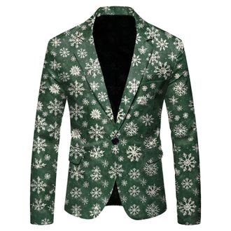 Generic Christmas Suit Jacket for Men Xmas Tree Print Blazer Slim Fit Mens Casual One Button Blazers Lightweight Jacket Business Wedding Festival Rave Outfit 
