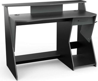 Dmora Scrivania Ripoli, Scrittoio da gaming, Tavolo per ufficio porta pc, Piano di lavoro, 124x60 h90 cm, Grigio scuro e Nero - Dmora