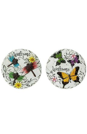 Glitzhome Set of 2 Cement Stepping Stones with Fluttering Butterflies and Dragonflies Pattern in White at Nordstrom, Size Medium