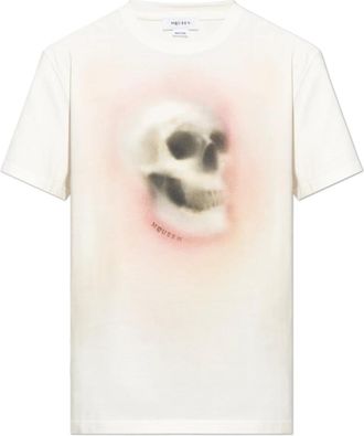 Alexander McQueen Tops, Heren, Wit, 2Xl, Katoen, Airbrushed Skull T-shirt