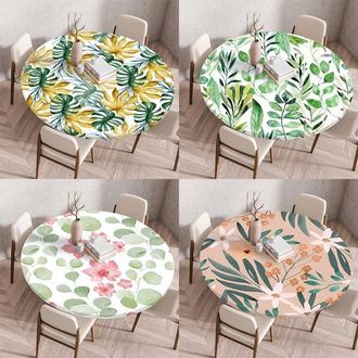 OEM Juego De 4 Manteles Redondos Con Estampado Floral (&oslash; 60 Cm) - Repelentes Al Agua, Con Borde El&aacute;stico, Para Mesas Redondas Peque&ntilde;as