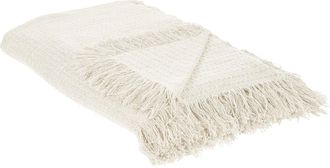 Beliani Copriletto Decorativo Con Frange In Cotone 220 X 240 Cm Bianco Sporco Yerbent