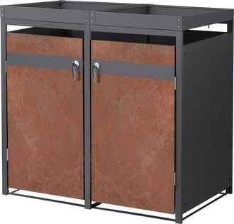 ML Design Ml-design Cobertizo Con Macetero Para 2 Cubos De Basura De 240l 132x80x124cm Antracita Con Acabado &Oacute;xido Mueble Cubrecontenedor De Acero Resistente Co