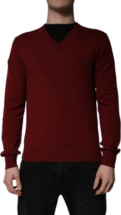 Dolce & Gabbana Mens Merino Wool Vneck Sweater - Dark Red Cashmere - Size EU 54 (Mens)