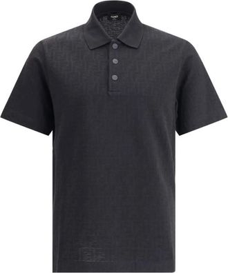 Fendi Polo Shirts, male, Black, Size: S Iconic FF Jacquard Polo Shirt