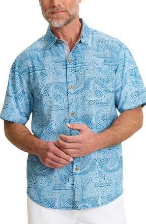 Tommy Bahama Coastal Ease Azul Falls Bandana Print IslandZone Short Sleeve Button-Up Shirt in Saxony Blue at Nordstrom, Size 2Xlt
