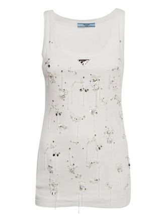 Prada logo embellished tank top - women - Cotton - S - White