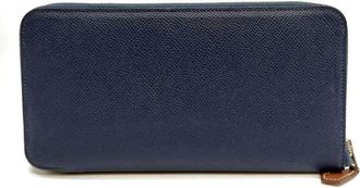 Herm&egrave;s Azap Navy Epsom Leather Long Wallet (Bi-Fold) (Pre-Owned)