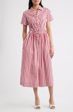 Julia Jordan Stripe Cotton Blend Shirtdress in Red Multi at Nordstrom, Size 14