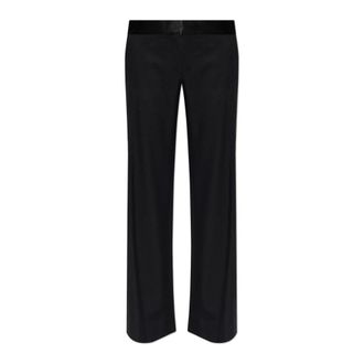 Victoria Beckham Broek met wollen afwerking - Dames - Wijde Broeken - Zwart - 2XS - Wol - Broeken