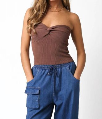 Olivaceous Lovers Twist Front Tube Top In Ash Brown