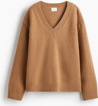 H&M Oversize-Pullover mit V-Ausschnitt - Beige