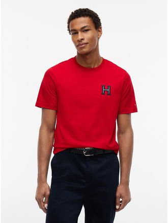 Tommy Hilfiger Mens Embroidered H-Logo T-Shirt - Medium Red - XL