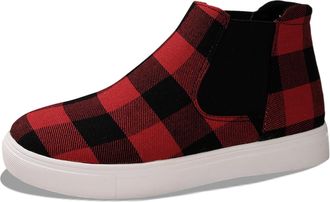 Generic Women Winter Fashion Cloth Matching Plaid Slip On Comfortable Casual Walking Footwear for Daily Wear (Red, 4.5)