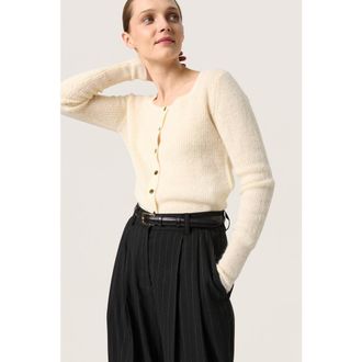 Soaked In Luxury Sltuesday Slim Fit Button Cardigan in Whisper White at Nordstrom, Size Xx-Large
