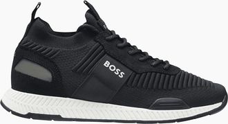 HUGO BOSS Mens Titanium Runn Knitted Navy Runner Trainers - Size: 11