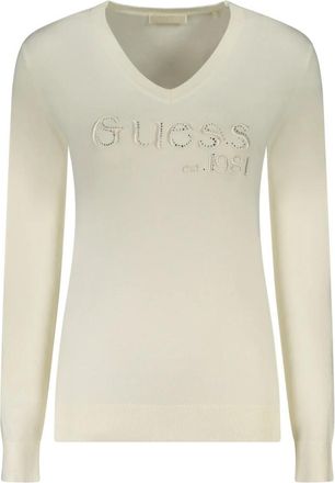 Guess Rondgebreide trui - Dames - V-hals truien - Wit - XL - Truien & Vesten