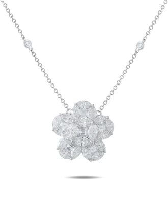 Luxury Bazaar diamond floral pendant necklace - Silver