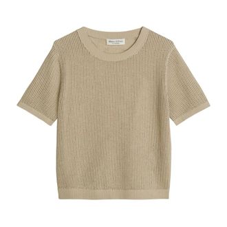 Marc O'Polo Ajour Pullover met korte mouwen - Dames - Ronde hals truien - Beige - XS - Katoen - Truien & Vesten