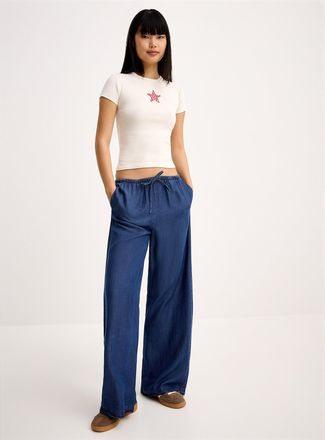 Only Womens Faux-denim wide-leg pant