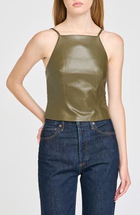 Wayf Veronica Faux Leather Cami Top in Olive at Nordstrom, Size X-Large