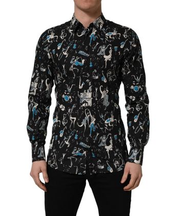 Dolce & Gabbana Jazz Club Print Cotton Shirt - Black