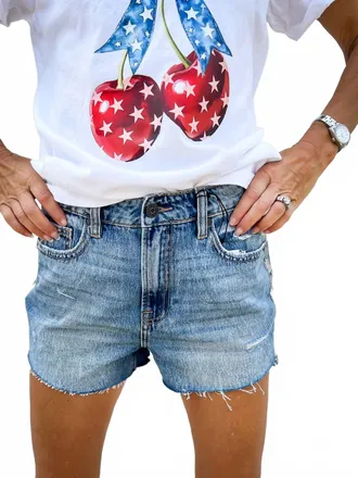 Hidden Jeans Finn High Rise Rhinestone Denim Shorts In Blue