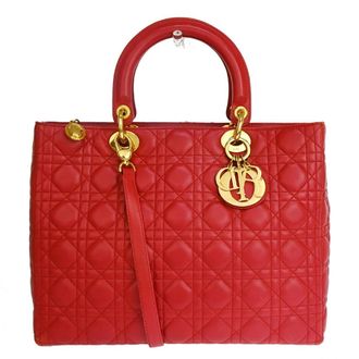Dior Vintage Lady Dior Bag Cannage Quilt Lambskin Red Leather Bag (Pre-Owned)