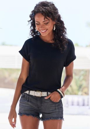 Vivance Kurzarmshirt VIVANCE aus weicher Piqu&eacute;-Qualit&auml;t, Damen, Gr. 32/34, schwarz, Piqu&eacute;, Obermaterial: 69% Polyester (REPREVE), 28% Viskose, 3% Elasthan, Wa