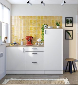 Dmora Cocina Completa Zafrena, Composici&oacute;n Cocina Moderna, Set Cocina Modular, Soluci&oacute;n Cocina Funcional, Blanco Y Roble - Dmora