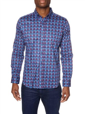 Robert Graham Tailored Fit Infrared Long Sleeve Shirt In Navy