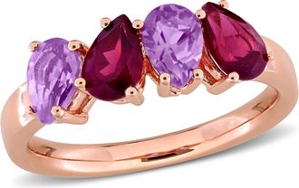 Mimi & Max 1 1/2ct TGW Amethyst and Rhodolite 4-Stone Ring in Rose Plated Sterling Silver
