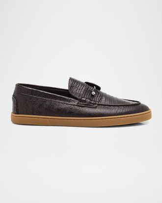 Christian Louboutin Men & apos;s Chambeliboat Silver Pin Lizard-Effect Loafers