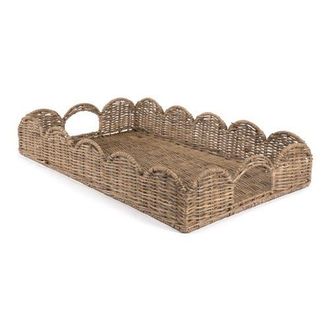 Happimess Scalloped 21.5 Southwestern Cottage Hand-Woven Rattan Tray with Handles, Natural at Nordstrom
