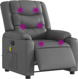 vidaXL Sillón de masaje reclinable eléctrico cuero sintético gris vidaXL