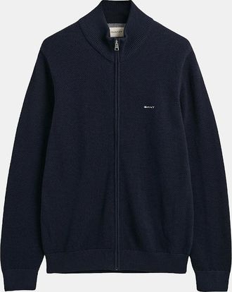 GANT Mens Cotton Pique Zip-Up Cardigan - Blue - Size: 38