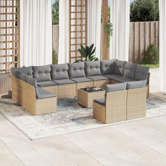 vidaXL Set Sof&aacute;s De Jard&iacute;n Con Cojines 13 Pzas Rat&aacute;n Sint&eacute;tico Beige Vidaxl