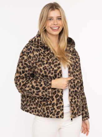 Zwillingsherz Kurzjacke ZWILLINGSHERZ Fur, Damen, Gr. L/XL, braun, Stoff, Obermaterial: 100% Polyester, gemustert, mehrfarbig, Jacken Kurzjacke, Kapuze, Reissversch