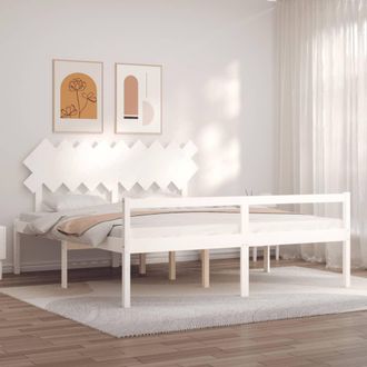 vidaXL Cama Matrimonio Personas Mayores Cabecero Madera Maciza Blanco Vidaxl