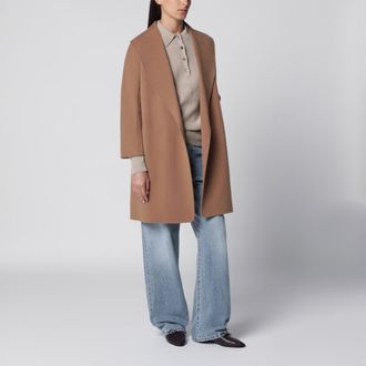Max Mara Cappotto a vestaglia in lana double color cammello