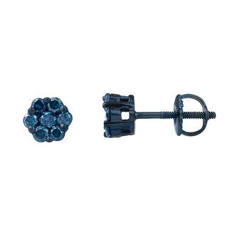 LuvMyJewelry Azure 0.5 Cts Blue Diamond Cluster Studs Blue Rhodium 10K Gold Earrings