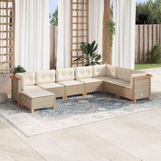 vidaXL Set De Sof&aacute;s De Jard&iacute;n Y Cojines 8 Piezas Rat&aacute;n Sint&eacute;tico Beige Vidaxl