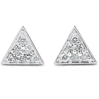Pompeii3 G/VS 14k White Gold Triangle Pave.12Ct Diamond Delicate Studs Womens Earrings