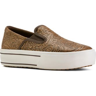 Ariat Skylar Slip-On Sneaker in Brown Floral Emboss at Nordstrom, Size 7.5