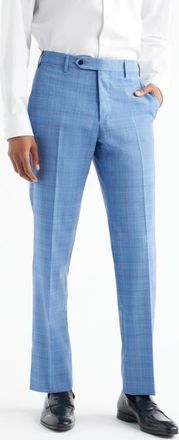 Zanella Parker Flat Front Plaid Wool Dress Pants in Blue at Nordstrom, Size 32