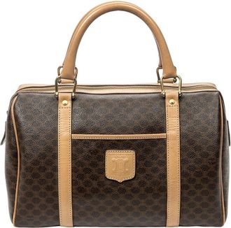 Celine Brown Macadam Coated Canvas Small Boston Bag (Authentic Pre-Loved)